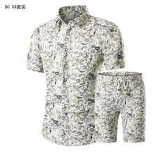 Load image into Gallery viewer, YASUGUOJI New Summer 2019 Fashion Floral Print Two Piece Suit Pant Slim Fit Short Sleeve Shirt with Shorts 2 Piece Men Sets