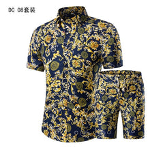 Load image into Gallery viewer, YASUGUOJI New Summer 2019 Fashion Floral Print Two Piece Suit Pant Slim Fit Short Sleeve Shirt with Shorts 2 Piece Men Sets