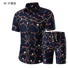 Load image into Gallery viewer, YASUGUOJI New Summer 2019 Fashion Floral Print Two Piece Suit Pant Slim Fit Short Sleeve Shirt with Shorts 2 Piece Men Sets