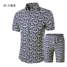 Load image into Gallery viewer, YASUGUOJI New Summer 2019 Fashion Floral Print Two Piece Suit Pant Slim Fit Short Sleeve Shirt with Shorts 2 Piece Men Sets