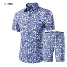 Load image into Gallery viewer, YASUGUOJI New Summer 2019 Fashion Floral Print Two Piece Suit Pant Slim Fit Short Sleeve Shirt with Shorts 2 Piece Men Sets