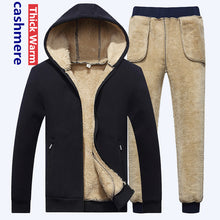 Load image into Gallery viewer, with free gift Winter Men Set Warm Thick Hooded Jacket+Pants 2PC Sets Men Lamb cashmere Hoodies Zipper Tracksuit Man Sports Suit