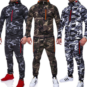 ZOGAA Men Sets Track Suit 2019 Camouflage Jacket Camo Print Tracksuit Matching Sportswear Hoodie Coat Pants Sweatsuit Military