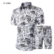 Load image into Gallery viewer, YASUGUOJI New Summer 2019 Fashion Floral Print Two Piece Suit Pant Slim Fit Short Sleeve Shirt with Shorts 2 Piece Men Sets
