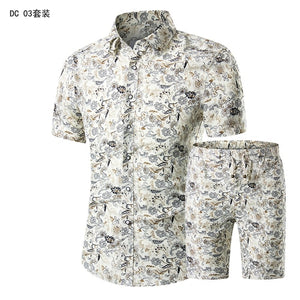 YASUGUOJI New Summer 2019 Fashion Floral Print Two Piece Suit Pant Slim Fit Short Sleeve Shirt with Shorts 2 Piece Men Sets