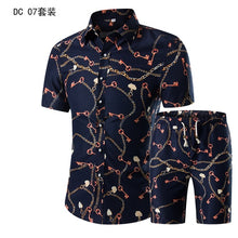 Load image into Gallery viewer, YASUGUOJI New Summer 2019 Fashion Floral Print Two Piece Suit Pant Slim Fit Short Sleeve Shirt with Shorts 2 Piece Men Sets
