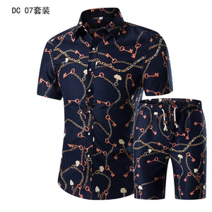 YASUGUOJI New Summer 2019 Fashion Floral Print Two Piece Suit Pant Slim Fit Short Sleeve Shirt with Shorts 2 Piece Men Sets