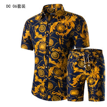 Load image into Gallery viewer, YASUGUOJI New Summer 2019 Fashion Floral Print Two Piece Suit Pant Slim Fit Short Sleeve Shirt with Shorts 2 Piece Men Sets
