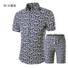 Load image into Gallery viewer, YASUGUOJI New Summer 2019 Fashion Floral Print Two Piece Suit Pant Slim Fit Short Sleeve Shirt with Shorts 2 Piece Men Sets
