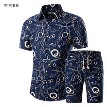 Load image into Gallery viewer, YASUGUOJI New Summer 2019 Fashion Floral Print Two Piece Suit Pant Slim Fit Short Sleeve Shirt with Shorts 2 Piece Men Sets
