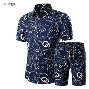 YASUGUOJI New Summer 2019 Fashion Floral Print Two Piece Suit Pant Slim Fit Short Sleeve Shirt with Shorts 2 Piece Men Sets