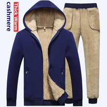 Load image into Gallery viewer, with free gift Winter Men Set Warm Thick Hooded Jacket+Pants 2PC Sets Men Lamb cashmere Hoodies Zipper Tracksuit Man Sports Suit
