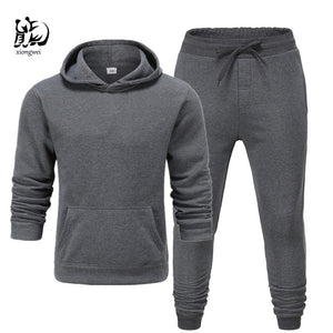 2019 Winter Solid Hoodie suit New Men's Casual Tracksuits Mens Hip Hop Coat Pullover Sweatshirt Men Hoodiessuit  +blacktrousers