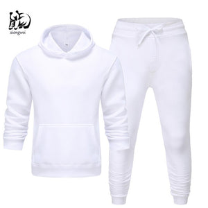 2019 Winter Solid Hoodie suit New Men's Casual Tracksuits Mens Hip Hop Coat Pullover Sweatshirt Men Hoodiessuit  +blacktrousers