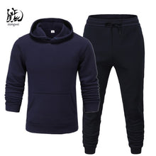 Load image into Gallery viewer, 2019 Winter Solid Hoodie suit New Men&#39;s Casual Tracksuits Mens Hip Hop Coat Pullover Sweatshirt Men Hoodiessuit  +blacktrousers
