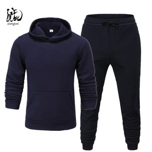 2019 Winter Solid Hoodie suit New Men's Casual Tracksuits Mens Hip Hop Coat Pullover Sweatshirt Men Hoodiessuit  +blacktrousers