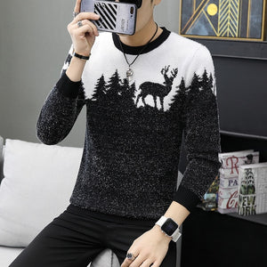 2020 Spring Korean Fashion Sweater Men Female Sika Deer Pattern Casual Knitted Pullover Slim Fit Christmas Gift Male Pull Sweter