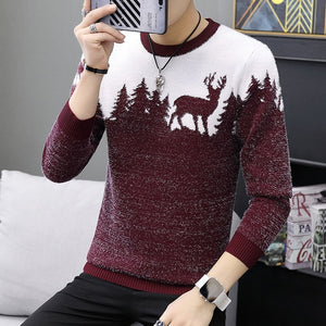 2020 Spring Korean Fashion Sweater Men Female Sika Deer Pattern Casual Knitted Pullover Slim Fit Christmas Gift Male Pull Sweter