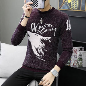 2020 Spring Korean Fashion Sweater Men Female Sika Deer Pattern Casual Knitted Pullover Slim Fit Christmas Gift Male Pull Sweter