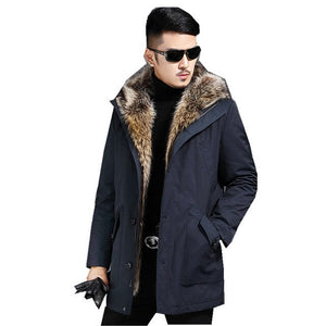 Winter Jacket Natural Fur Coat Real Raccoon Fur Collar Parka Men Real Rabbit Fur Liner Jacket Men Overcoat L17-1312MY763