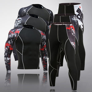 Men's Thermal Underwear Set Long Sleeve Fitness Tights Sportswear Compression Elastic Track and Field Running Wear Men's suit