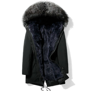 Winter Parka Real Fur Coat Men Rex Rabbit Fur Liner Winter Jacket for Men Fox Fur Collar Warm Parkas Hombre 2020 4948