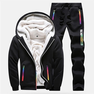 Winter Tracksuits Men Set Casual Thicken Fleece Warm Hooded Jacket Pants Spring Sweatshirt Sportswear Coats Hoodie Track Suits