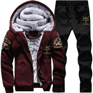 Winter Tracksuits Men Set Casual Thicken Fleece Warm Hooded Jacket Pants Spring Sweatshirt Sportswear Coats Hoodie Track Suits